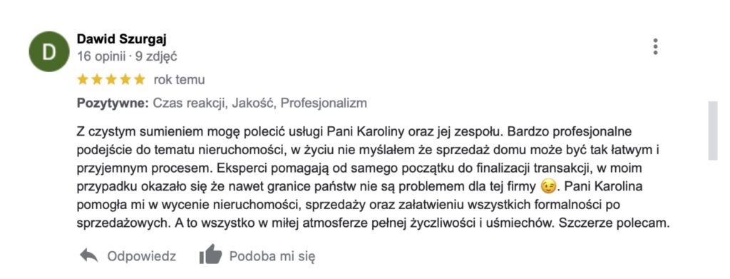 Print screen z opiniami klientów Homependium na Google